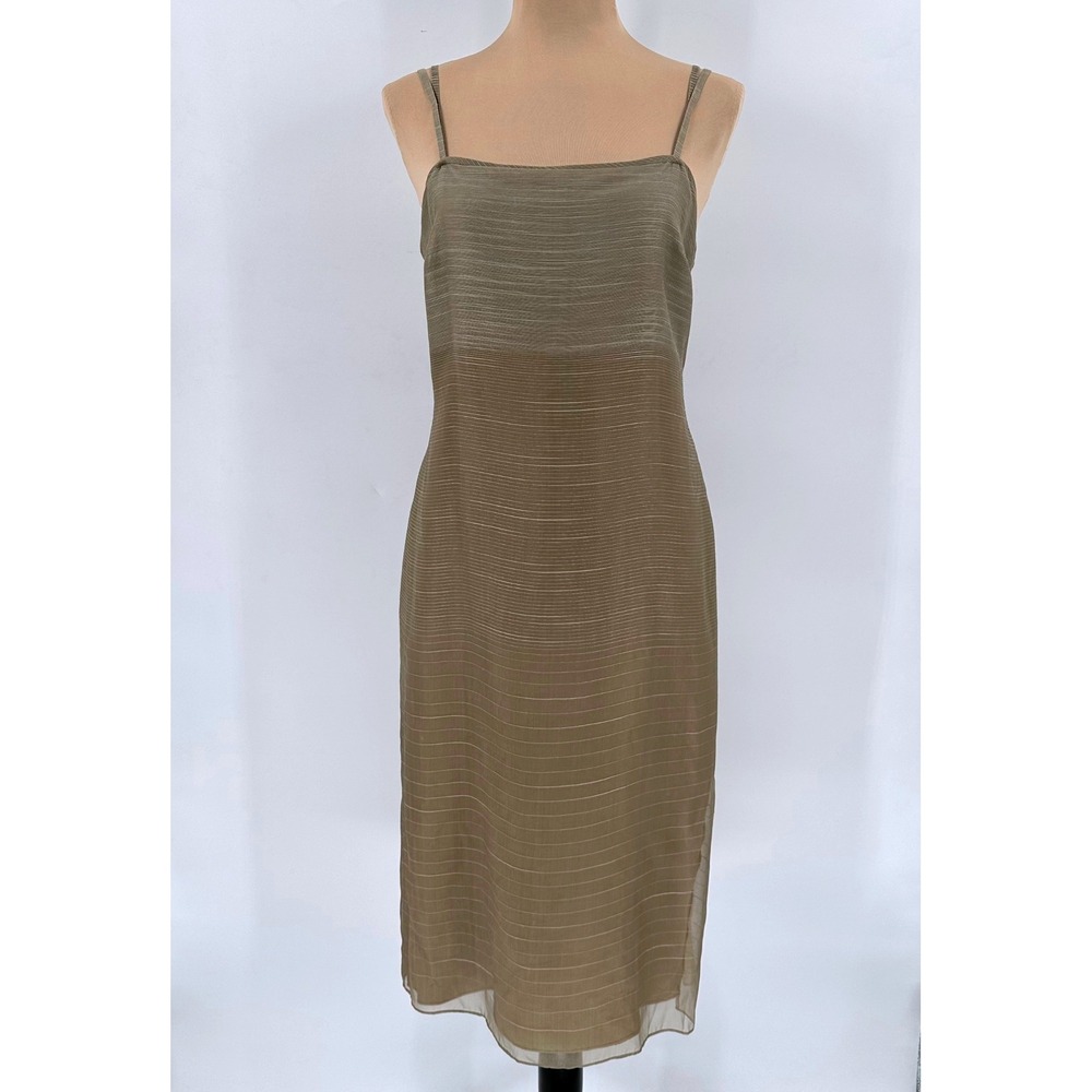 Worth 100% Silk Minimalist Luxury Ribbed Slip Dress Olive Square Neck Midi 6